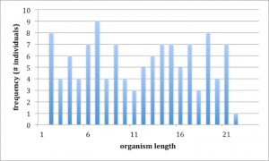 Graph which shows a rising and falling in organism lengths